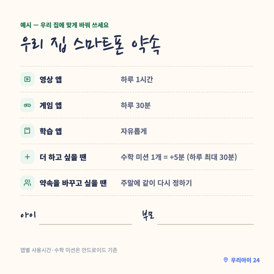 우리 집 스마트폰 약속표 예시